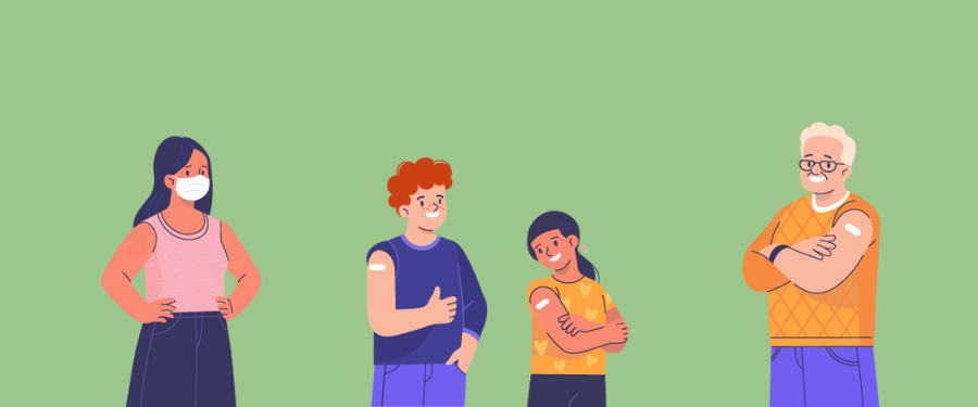 Illustration of 4 people who have just gotten vaccines